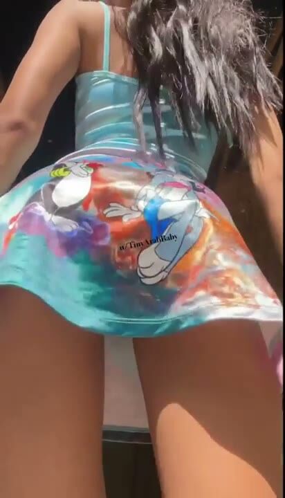 Petite Arab Ass Tease in blue Skirt