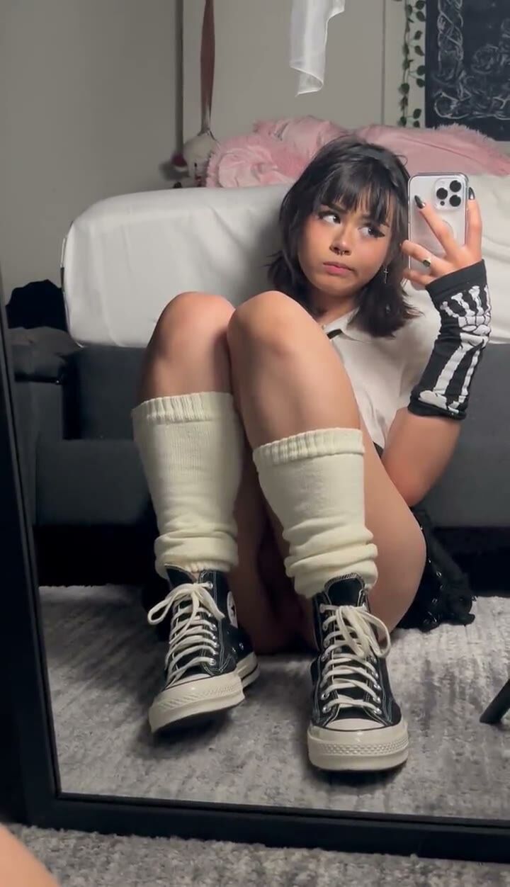 Brunette Femboy Shows Cock in Mirror Selfie