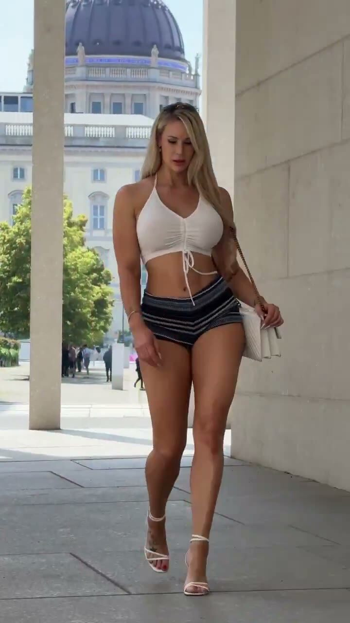 Blonde Fitness Babe Struts Public Streets