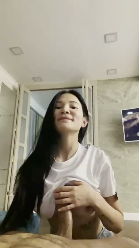Petite Asian Gives POV Handjob in Bedroom