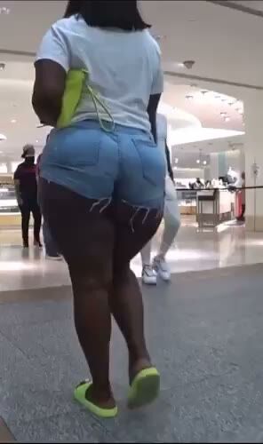Curvy Ebony BBW Shows Massive Ass in Tight Shorts