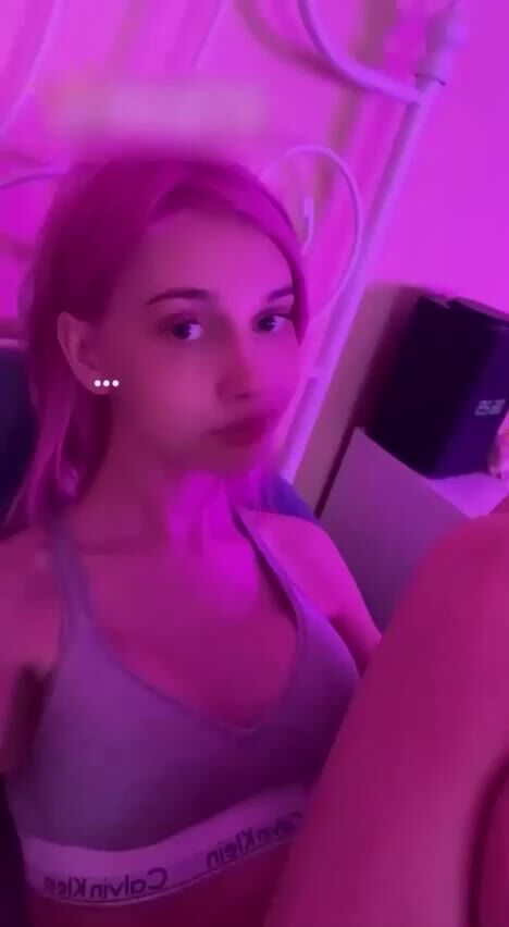 Petite Blonde Teen in Pink Bedroom Lingerie