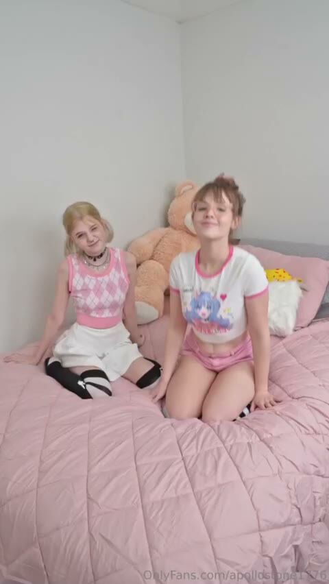 Petite Blonde and Brunette Teens on Pink Bed