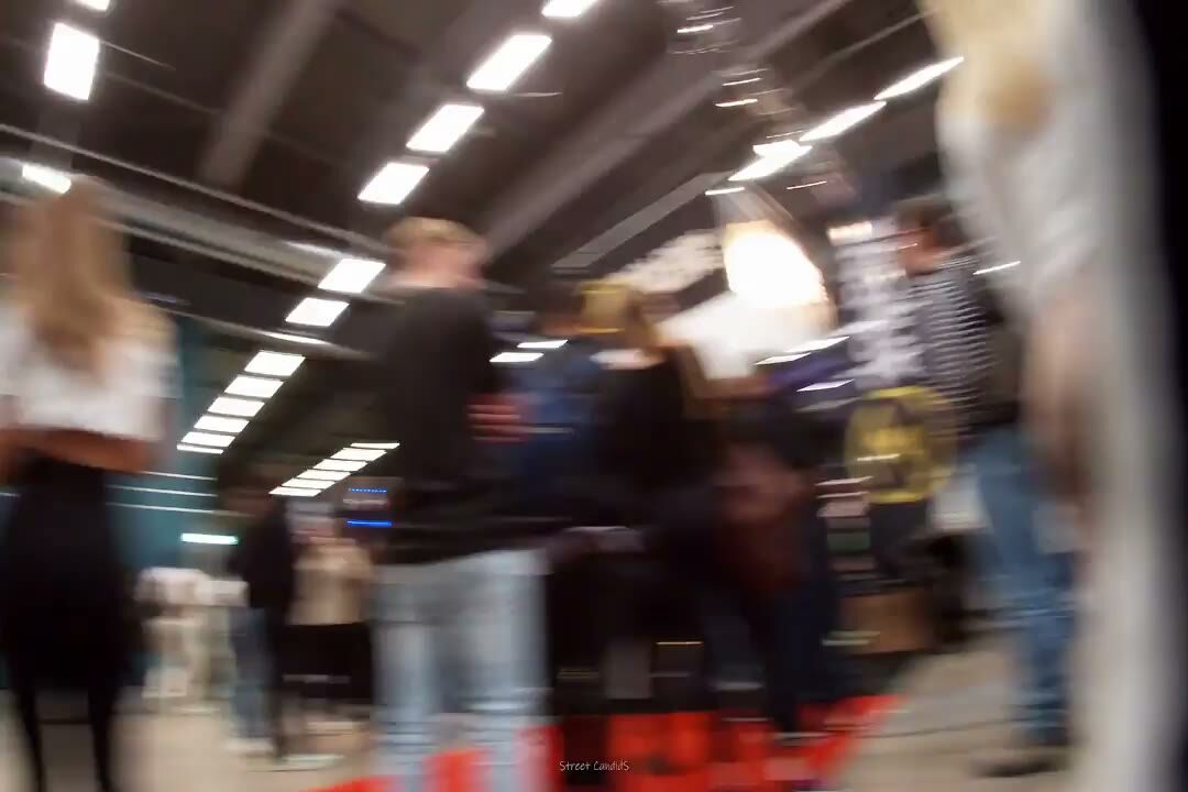 Blonde Teen in Tight Jeans Store Candid