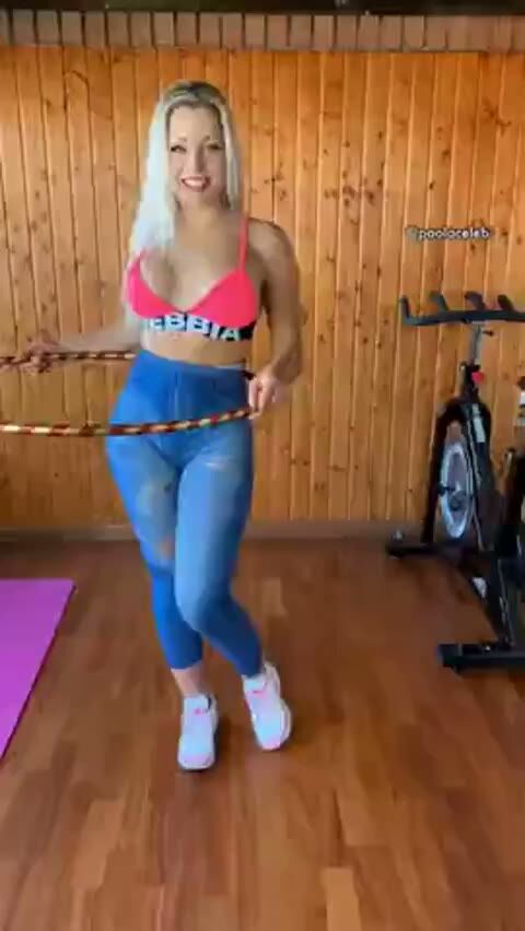 Busty Blonde MILF Hula Hoops in Tight Jeans
