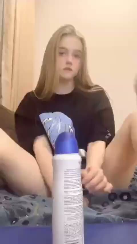 Petite Blonde Teen On Bed With Large Can