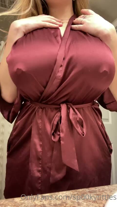 Busty Blonde MILF Teasing Big Tits in Satin Robe