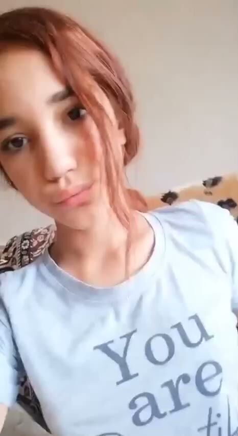 Slim Redhead Teen Selfie in Light Blue T-Shirt