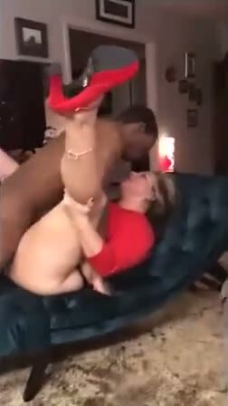 Blonde MILF Takes BBC on Couch in Red Heels