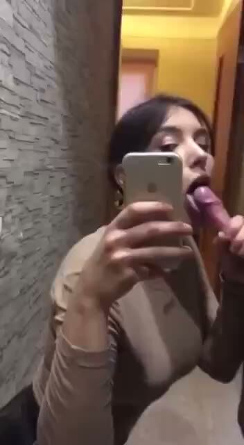 Brunette Teen Sucks Purple Dildo in Selfie