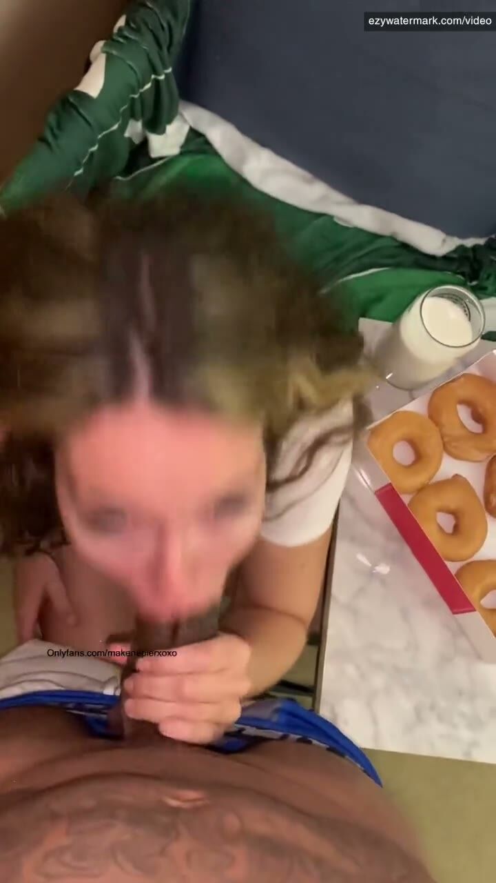 Blonde Babe Gives Donut Blowjob in Bed