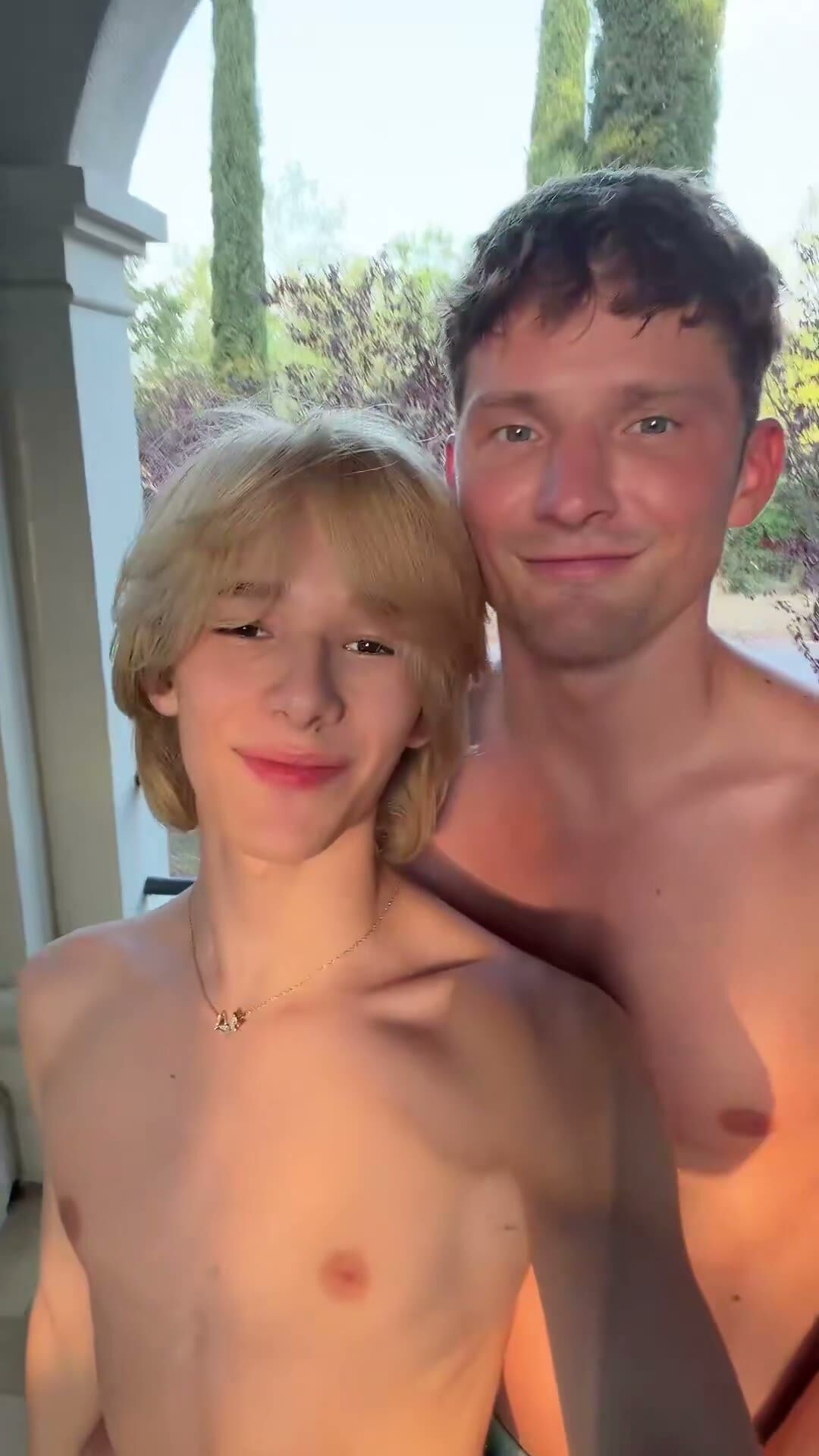 Blonde Twink and Muscular Stud Shirtless Selfie