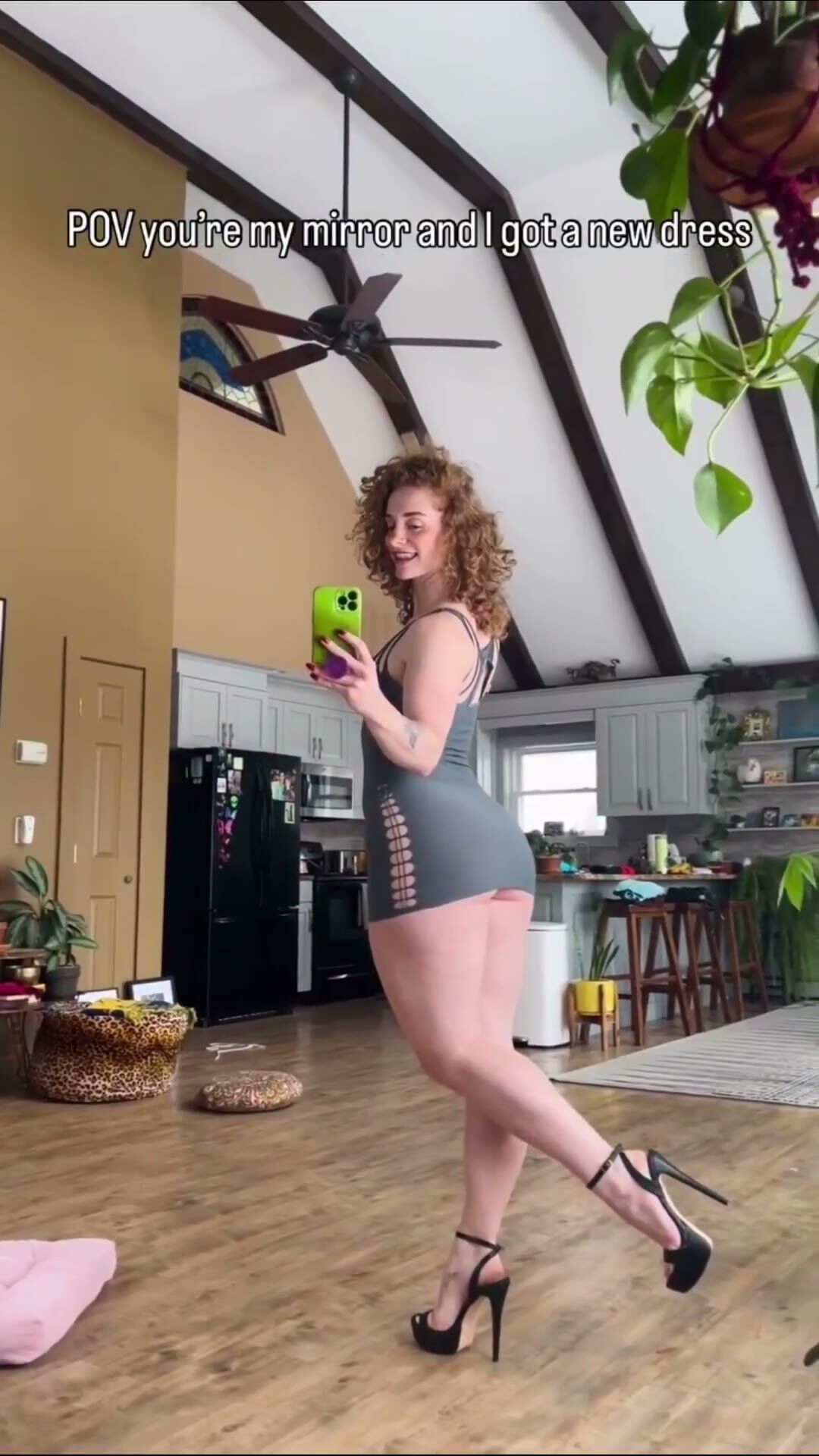 Curvy Redhead Models New Dress POV