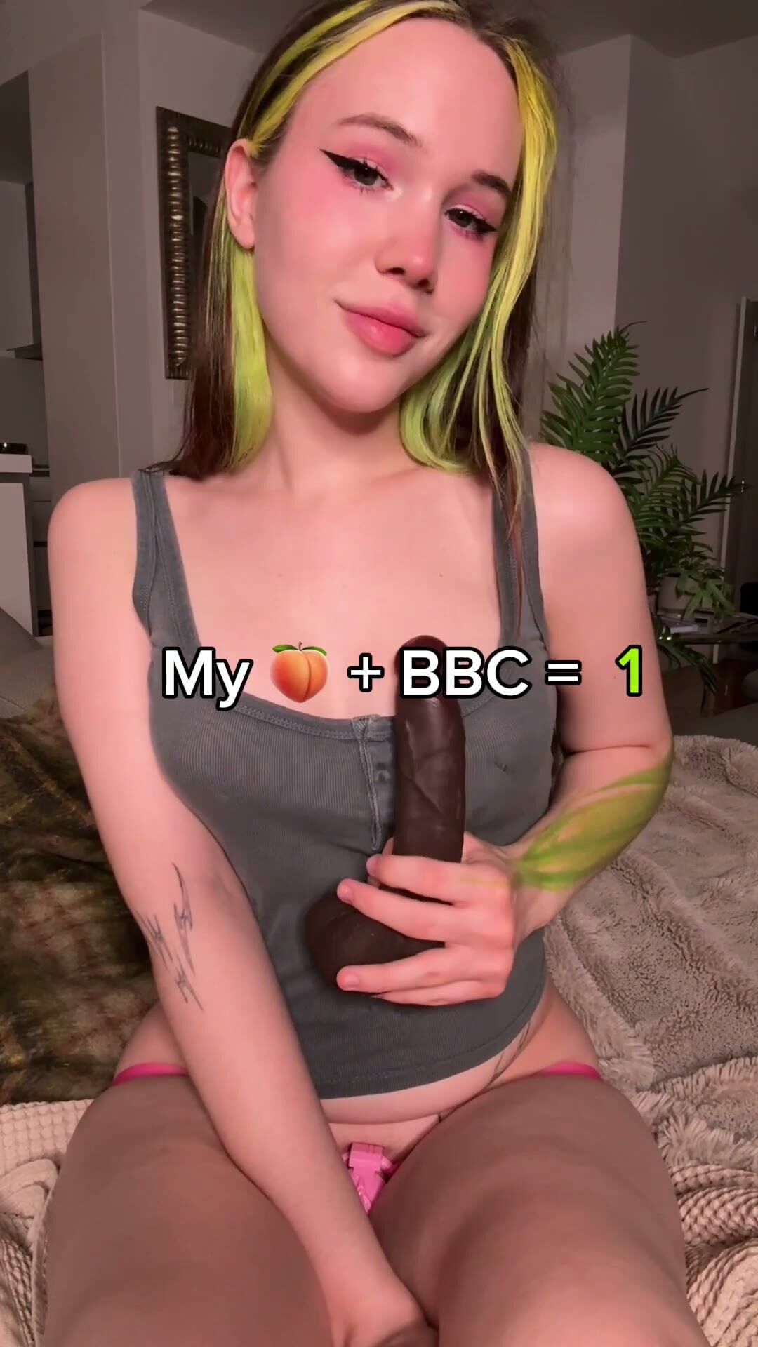 Neon-Haired Babe Uses BBC Dildo in Chastity