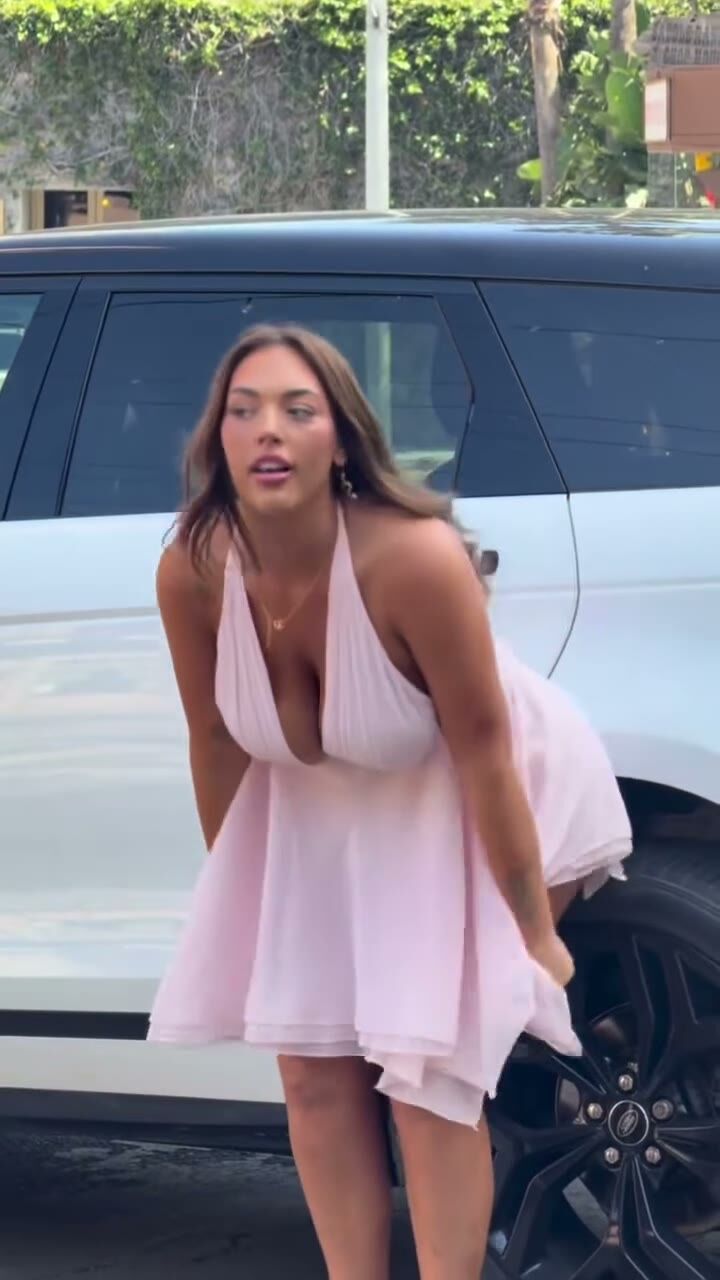 Curvy Brunette Big Tits Pink Dress Tease
