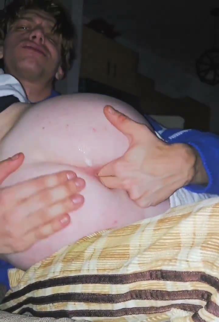 Blonde Twink Plays with Massive Belly