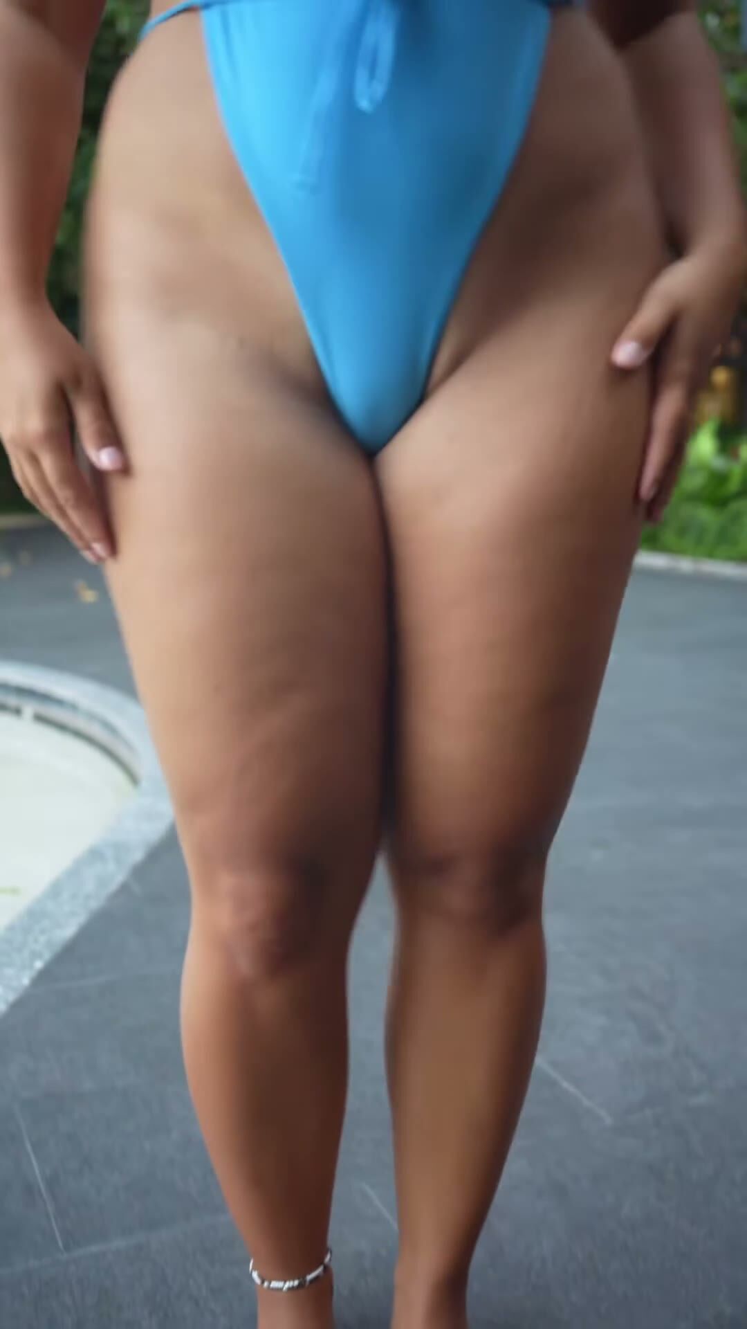 Chubby Blonde Tease in Blue Swimsuit