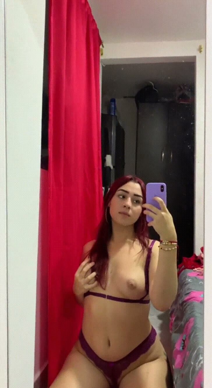Curvy Redhead Lingerie Mirror Tease