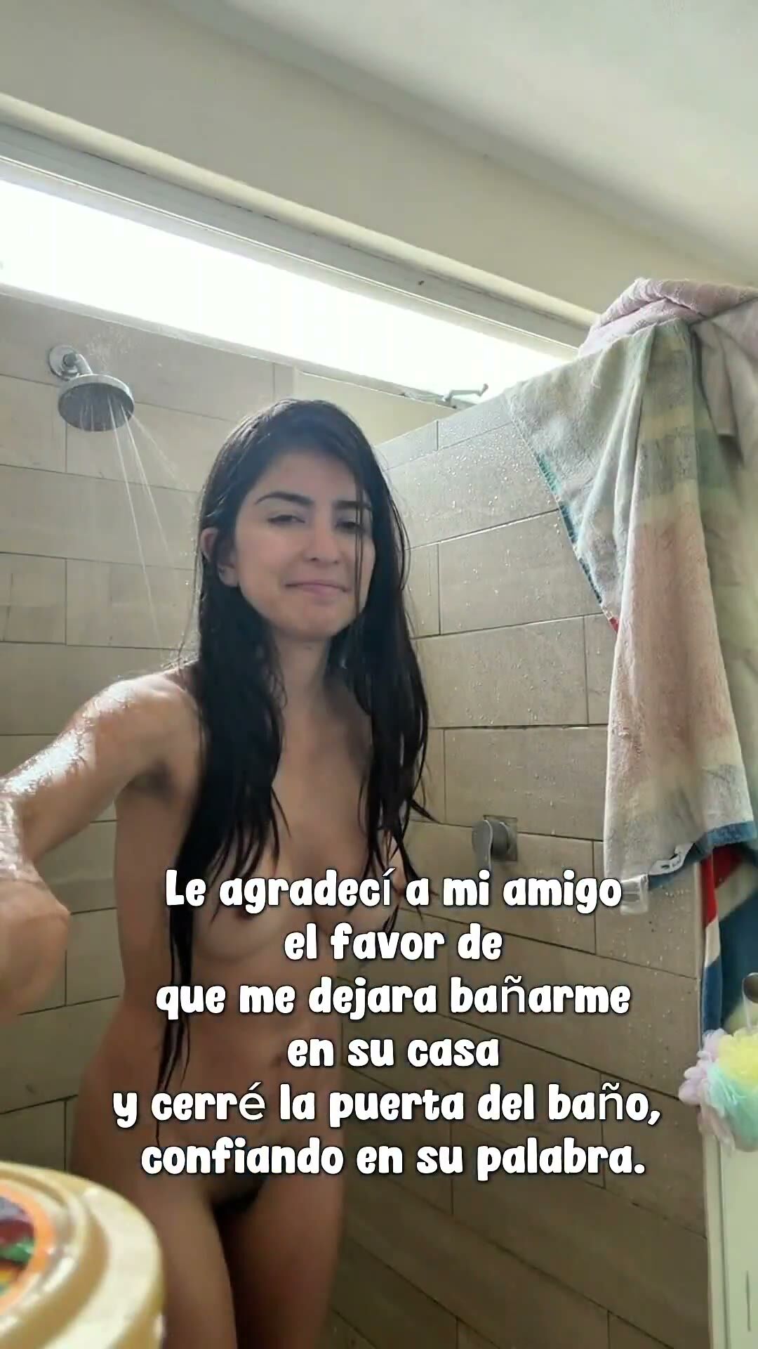 Brunette Latina Babe Showers Naked