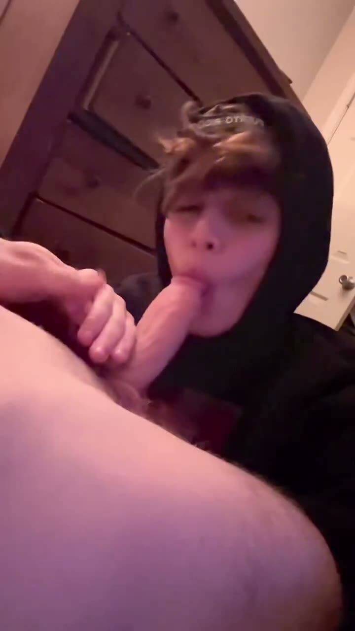 Brunette Twink Gives Blowjob in Bedroom