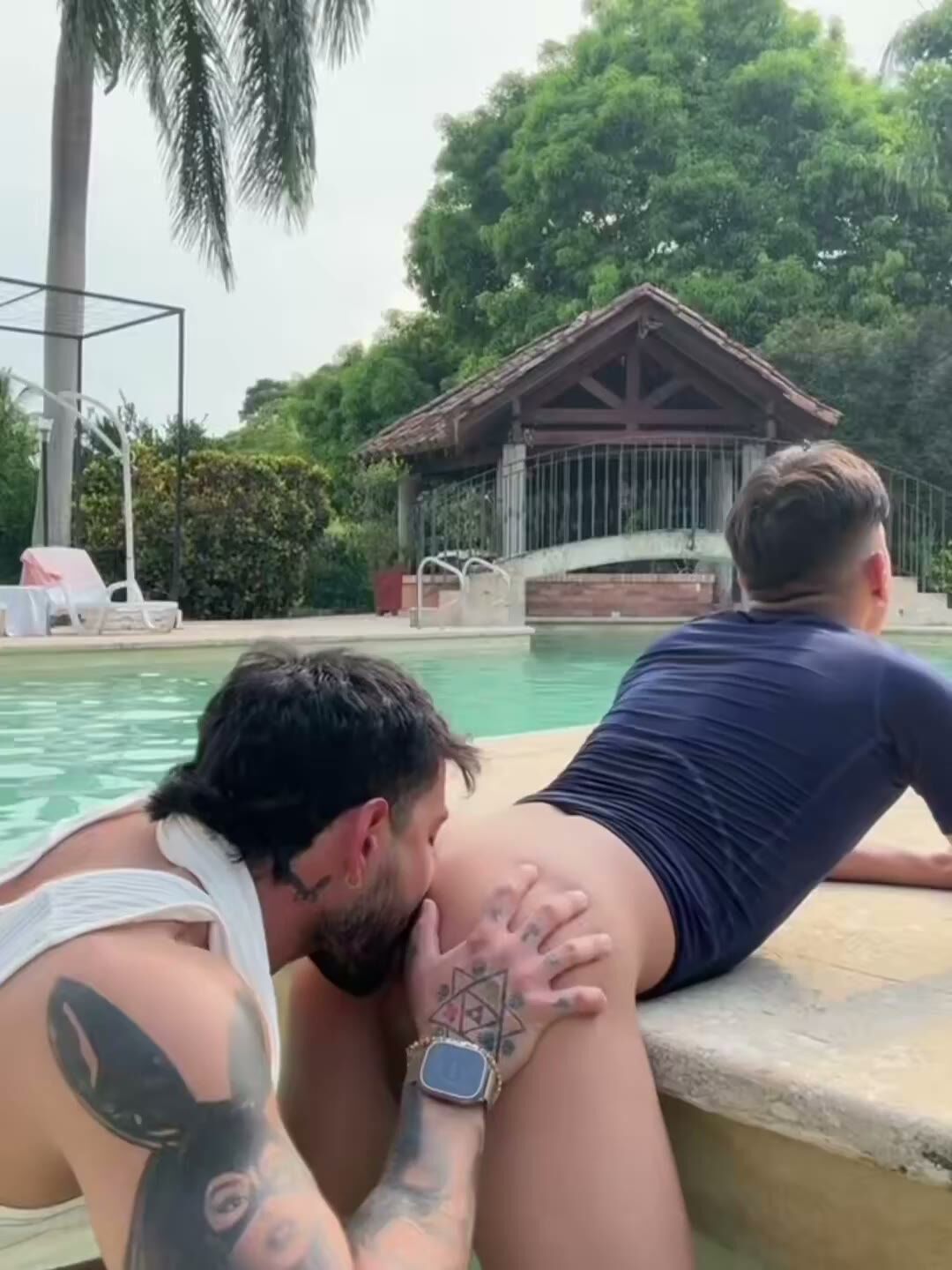 Tattooed Men Fuck by the Poolside